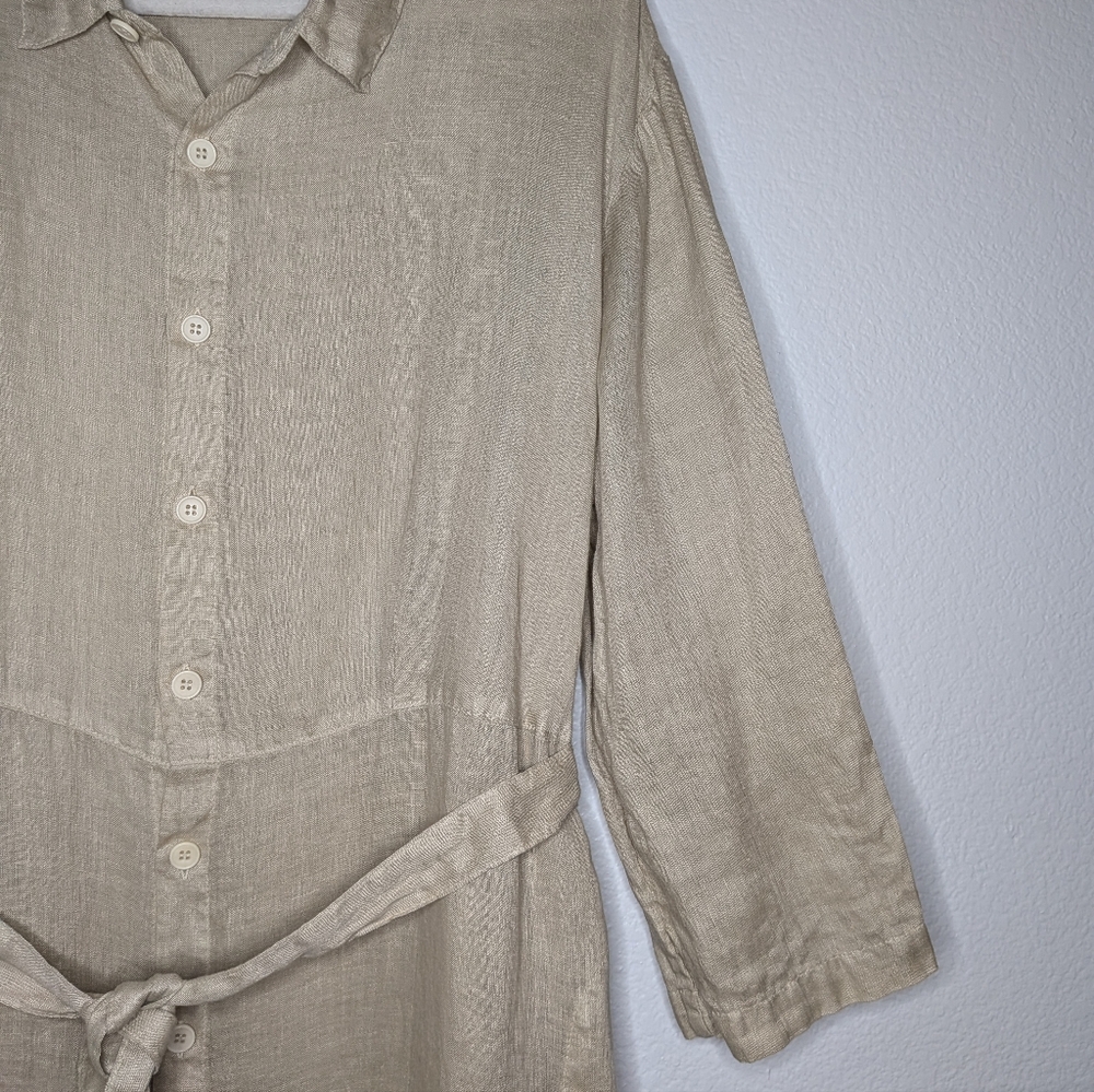 CP Shades Womens Lagenlook Tie Belted Tan Linen Button-Up Maxi Shirt Dress XL - Picture 4 of 9